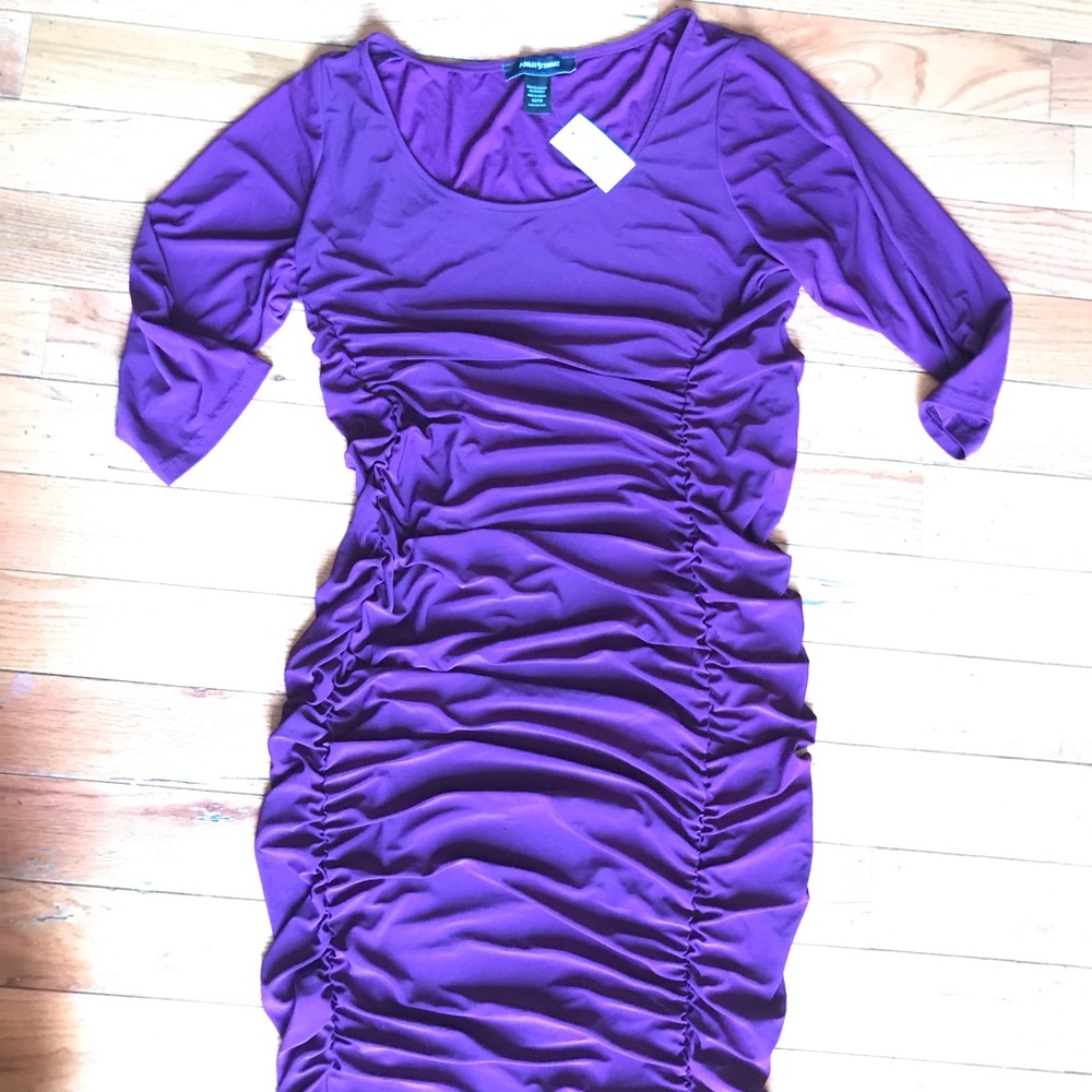 NEW size 14/16 Ashley Stewart beautiful purple bodycon dress ruched plus style